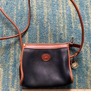 Vintage Dooney & Bourke Navy Blue and Brown Leather Crossbody Bag